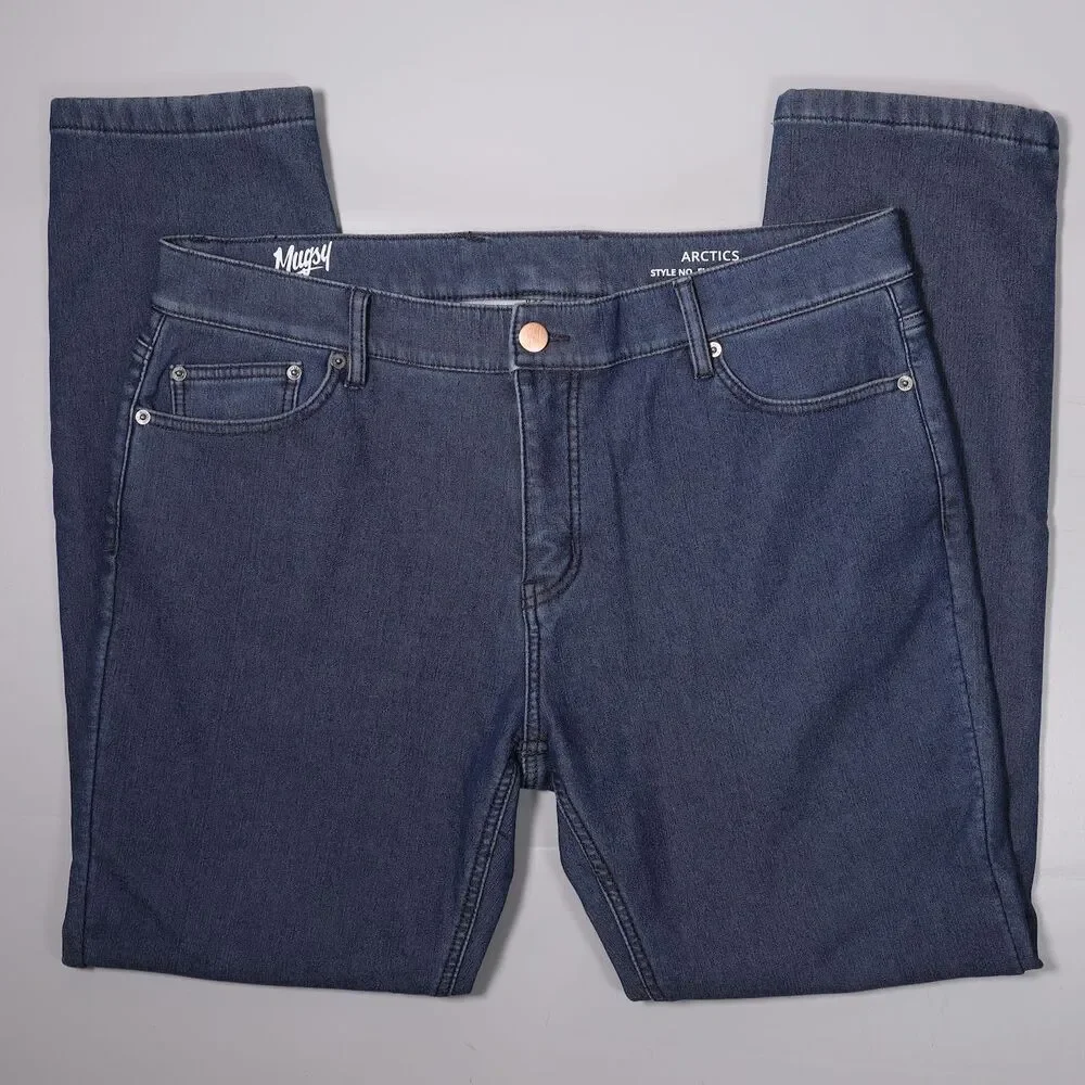 Mugsy Arctics Jeans Mens 38 x 32 Blue Stretch Straight Leg Fleece Lined Denim